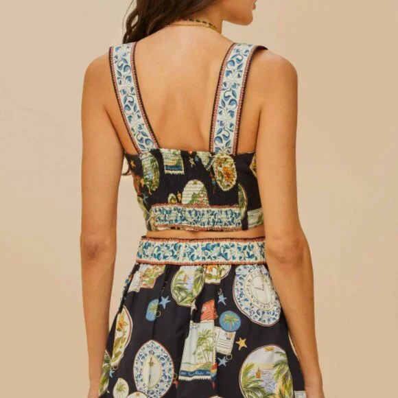 Farm Rio black trip souvenir topstitching organic cotton top - Picture 2 of 6